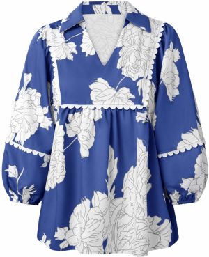 Imily Bela Blúzka  modrá / tmavosivá / biela