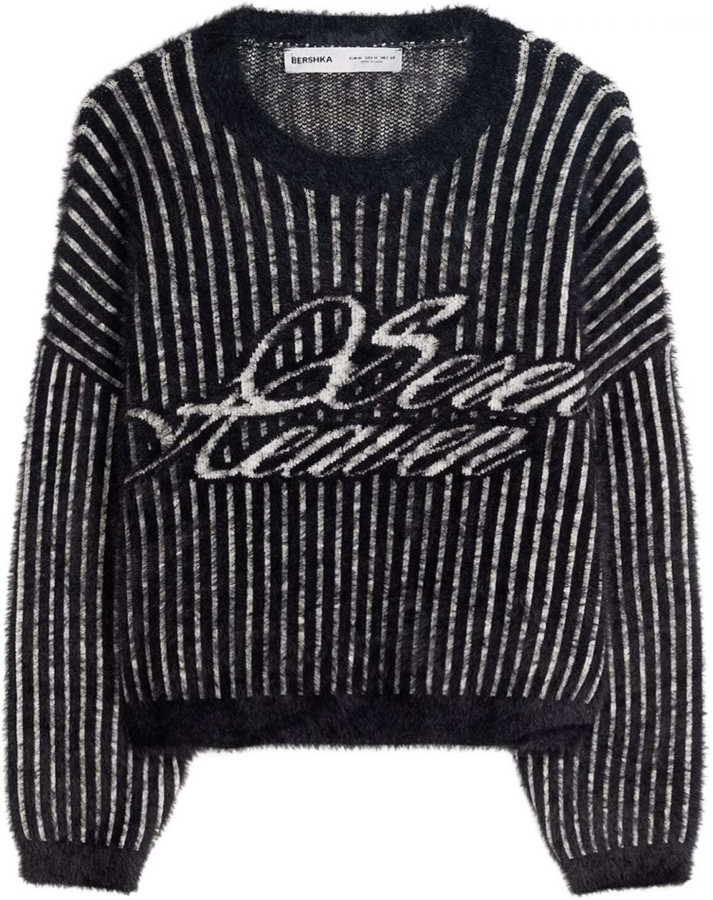 Bershka Sveter  čierna / biela