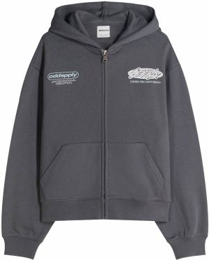 Bershka Tepláková bunda  pastelovo modrá / tmavosivá / šedobiela