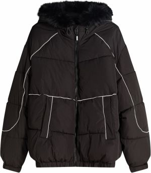 Bershka Zimná bunda  čierna / biela