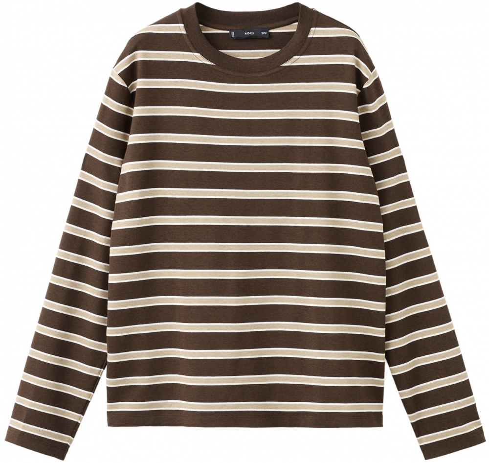 MANGO Tričko 'RILI'  hnedá / svetlohnedá / biela