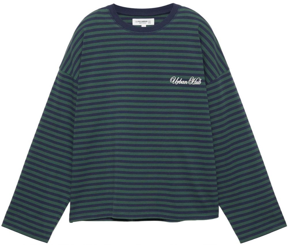 Pull&Bear Tričko 'PACIFIC'  námornícka modrá / jedľová / biela