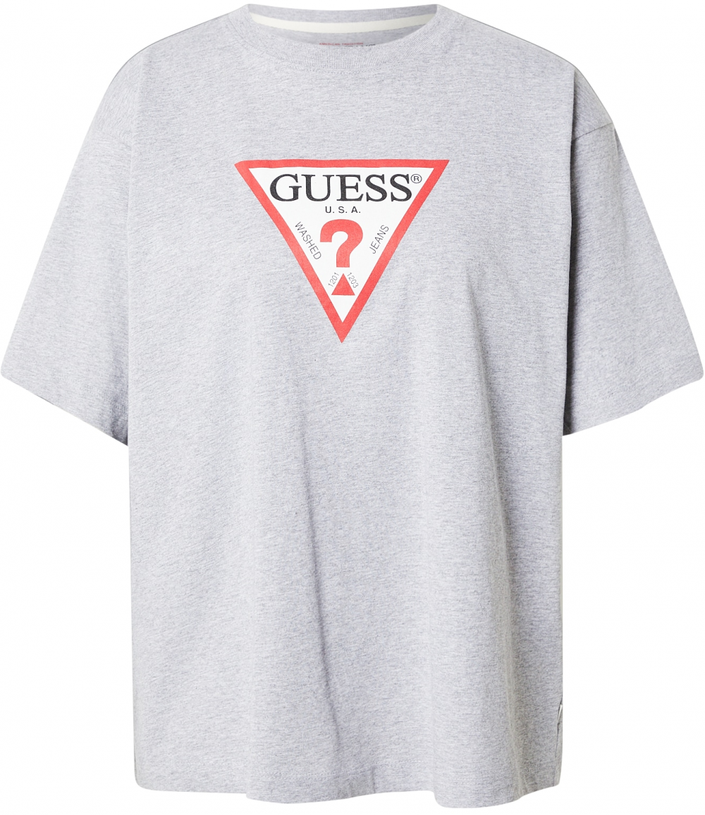 GUESS JEANS Tričko 'ICONIC'  sivá melírovaná / krvavo červená / čierna / biela