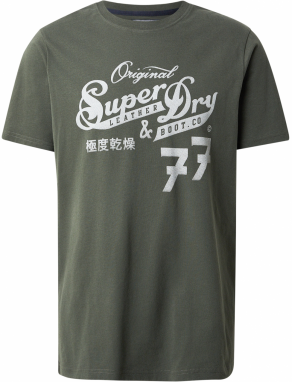 Superdry Tričko 'LEATHER & BOOT'  svetlosivá / olivová