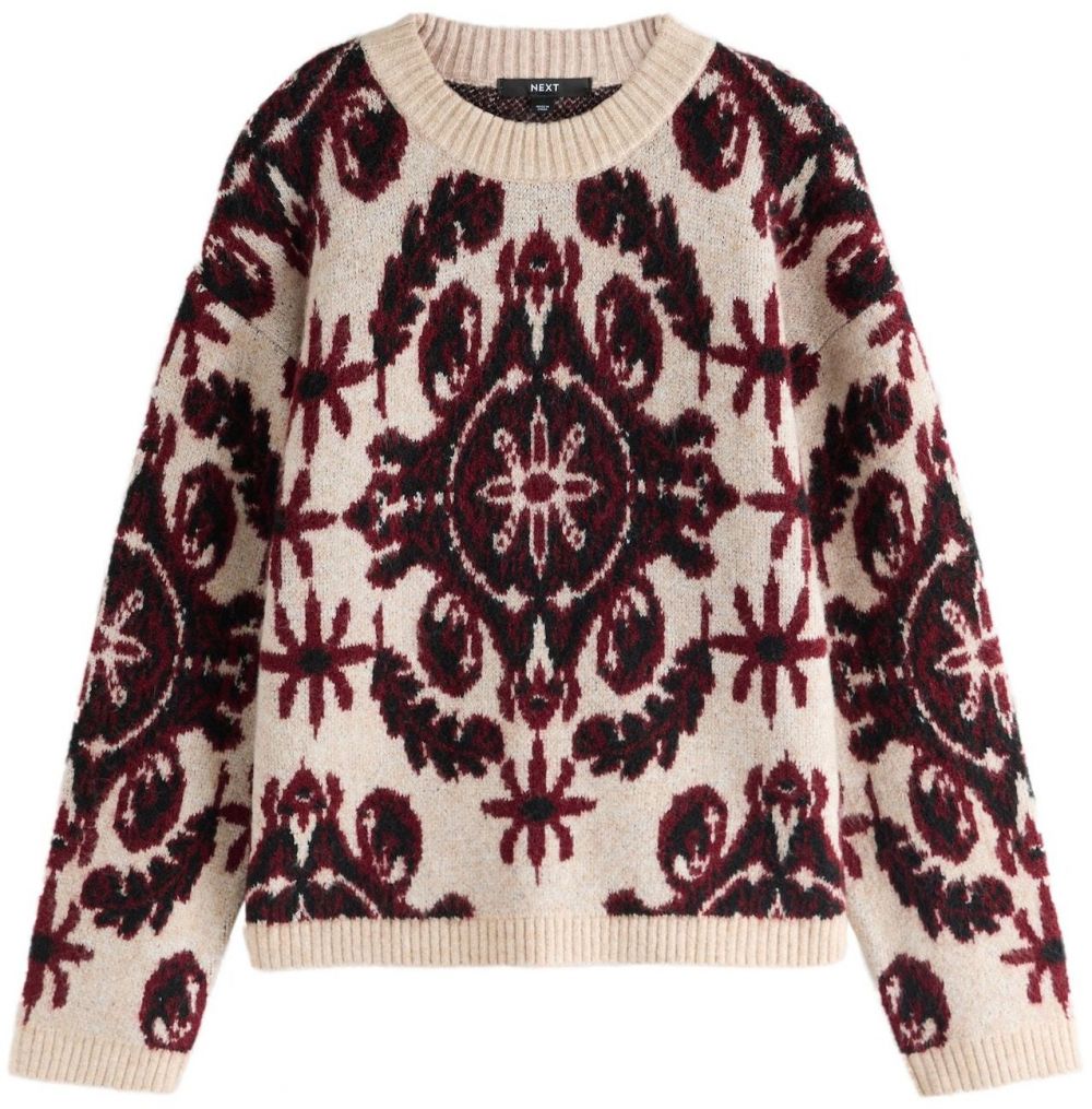 Next Sveter  béžová melírovaná / bordová / čierna