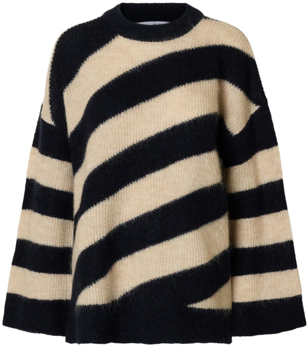 SELECTED Sveter 'SLFALMINA'  krémová / tmavomodrá