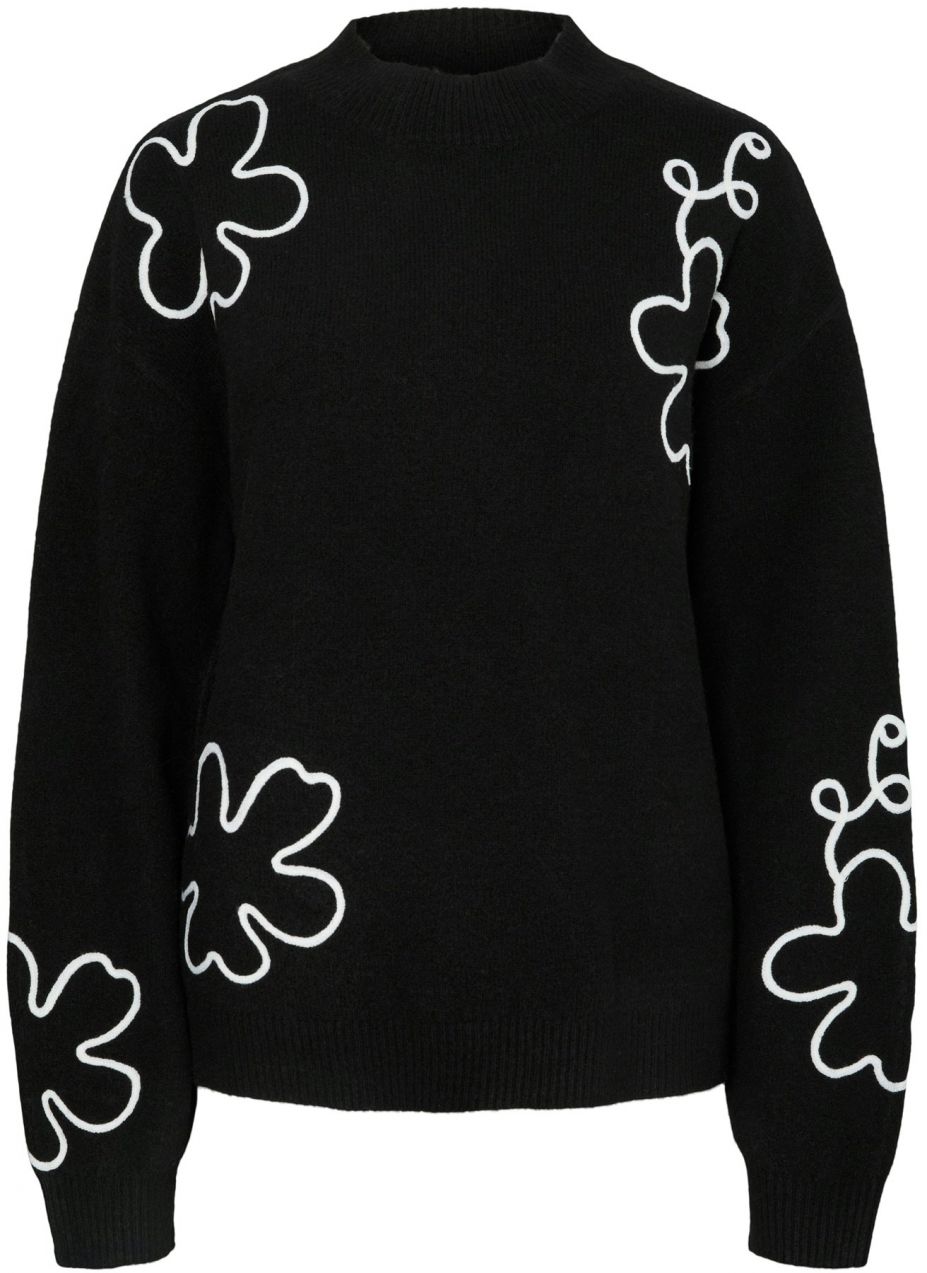 PIECES Sveter 'PCROSA'  čierna / biela