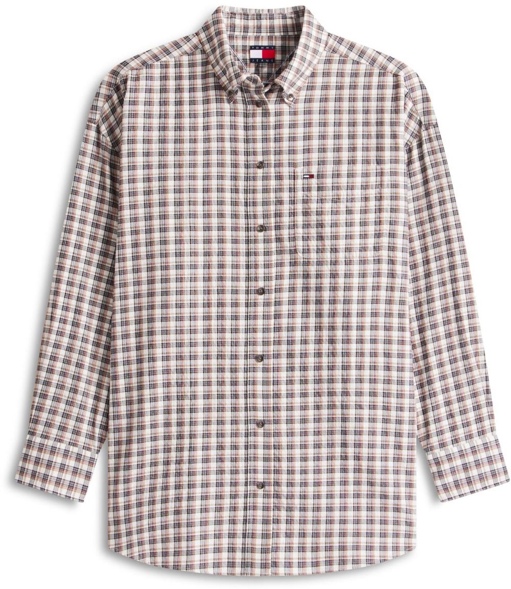 Tommy Jeans Blúzka  krémová / svetlohnedá / tmavosivá / tmavočervená