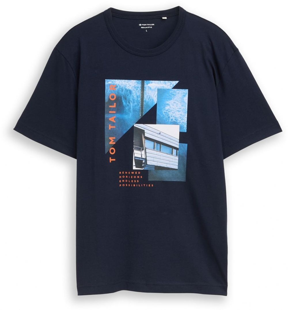 TOM TAILOR Tričko  námornícka modrá / svetlomodrá / mandarínková / biela