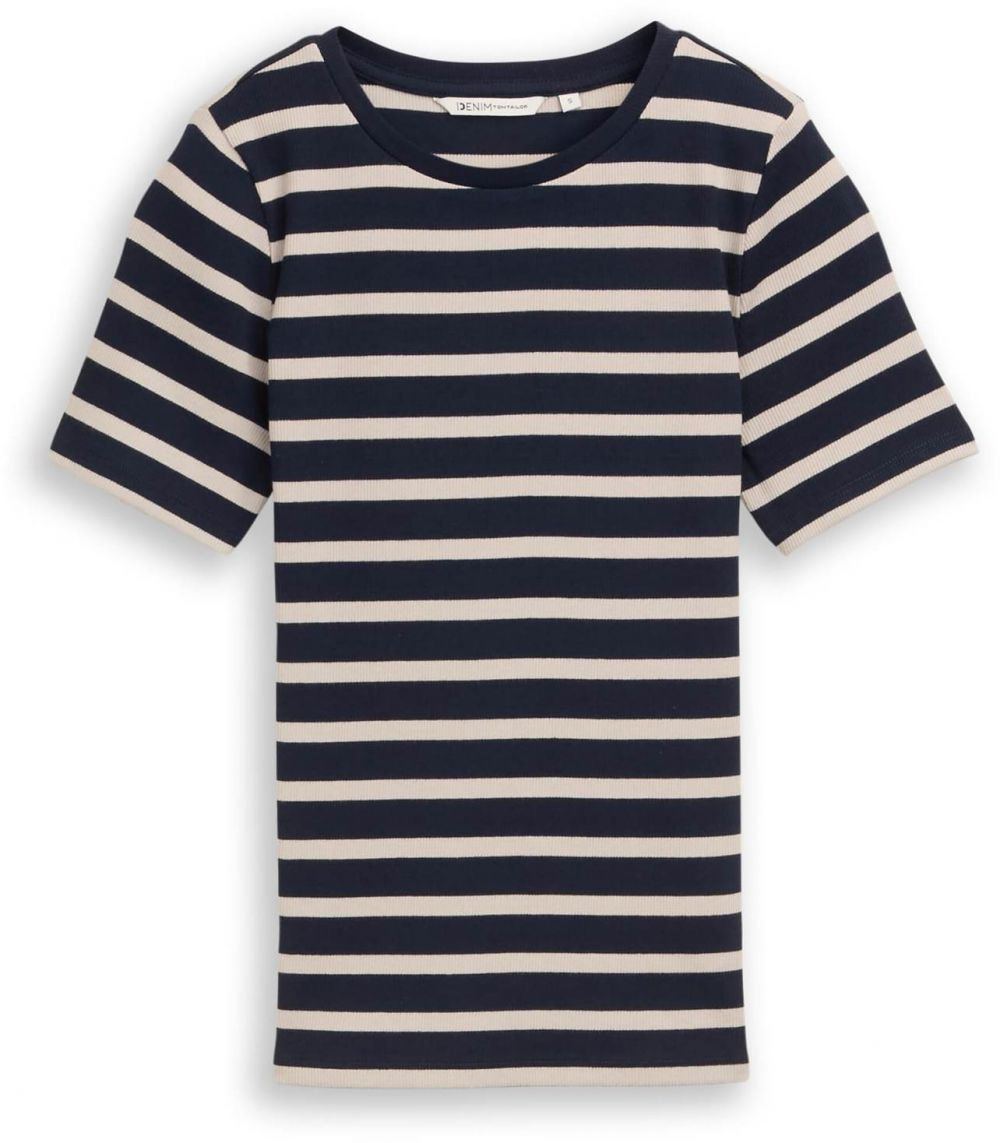 TOM TAILOR DENIM Tričko  béžová / námornícka modrá