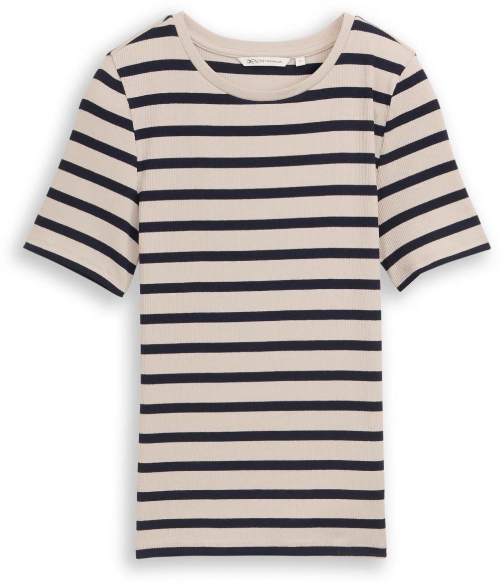 TOM TAILOR DENIM Tričko  béžová / námornícka modrá