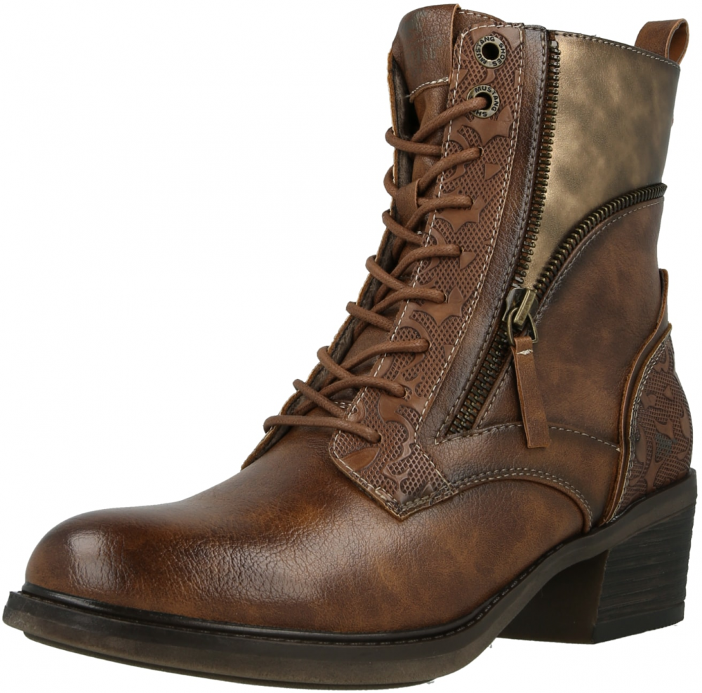 MUSTANG Šnurovacie členkové čižmy  koňaková / zlatá