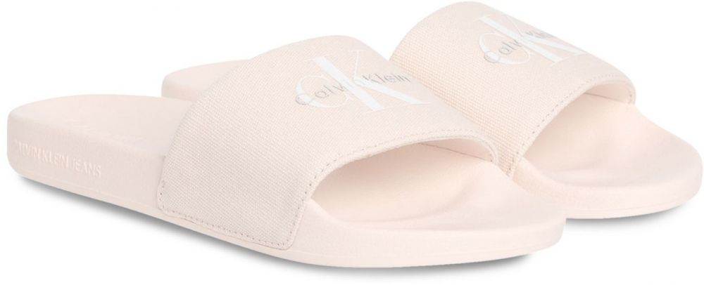 Calvin Klein Šľapky  sivá / pastelovo ružová / biela