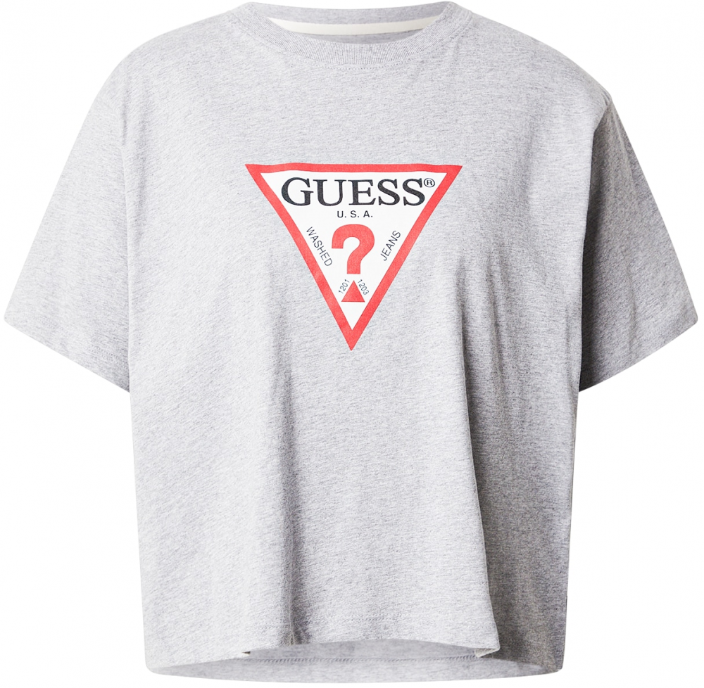 GUESS JEANS Tričko 'ICONIC'  sivá melírovaná / červená / čierna / biela