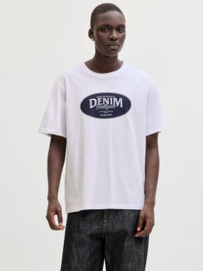 JACK & JONES Tričko 'JJEDOVER DENIM'  námornícka modrá / biela