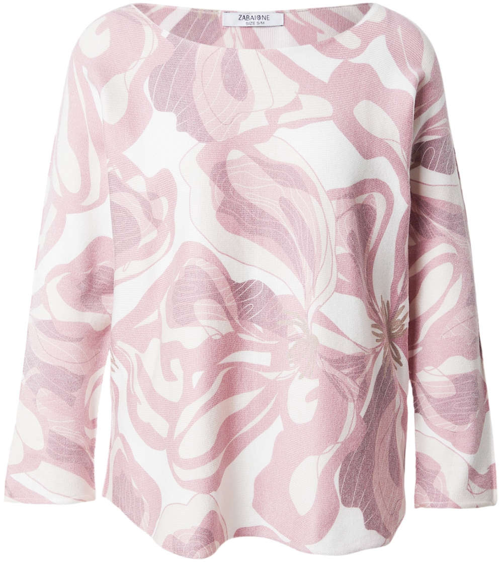 ZABAIONE Sveter 'Ya44sminaa'  rosé / púdrová / šedobiela