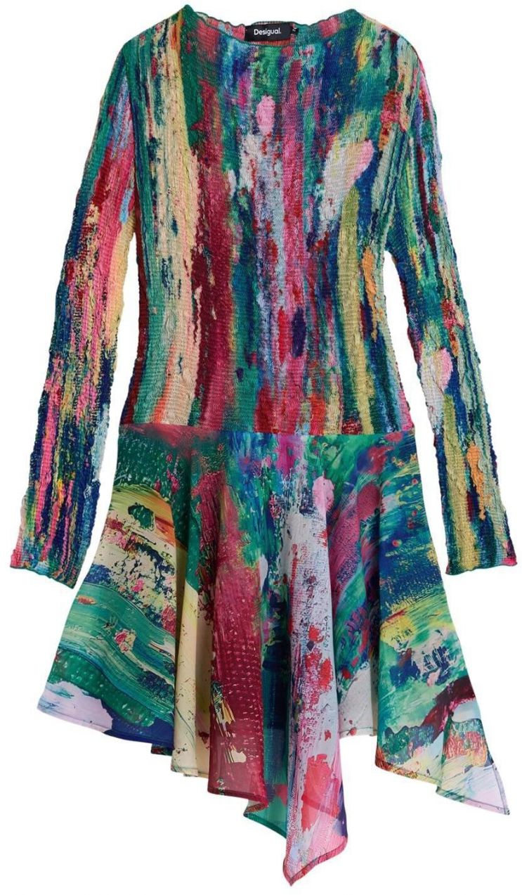 Desigual Šaty  krémová / tmavomodrá / zelená / červená