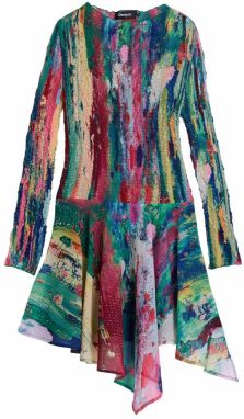 Desigual Šaty  krémová / tmavomodrá / zelená / červená