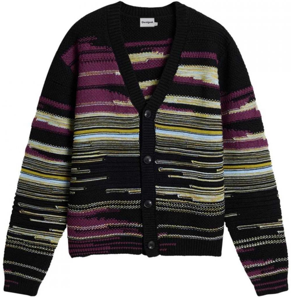 Desigual Kardigán  svetlomodrá / šafránová / černicová / čierna