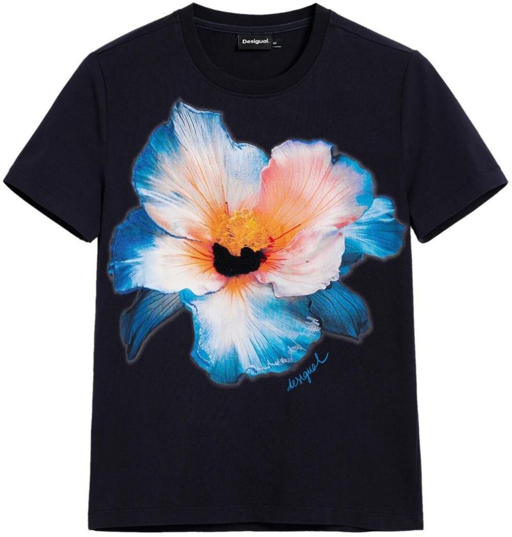 Desigual Tričko  krémová / modrá / čierna