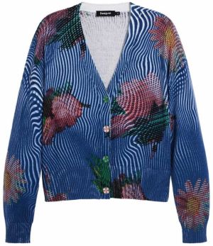 Desigual Kardigán  námornícka modrá / tmavozelená / tmavoružová