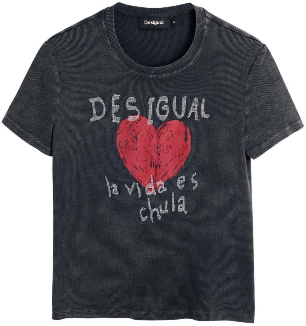 Desigual Tričko  svetlosivá / sivá melírovaná / červená