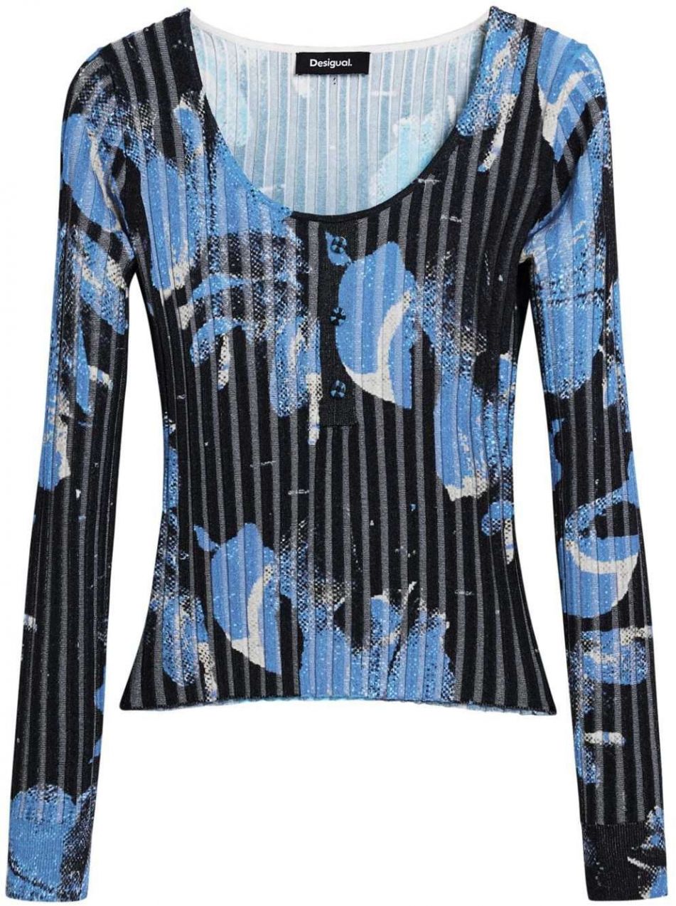 Desigual Sveter  svetlomodrá / tmavomodrá / biela