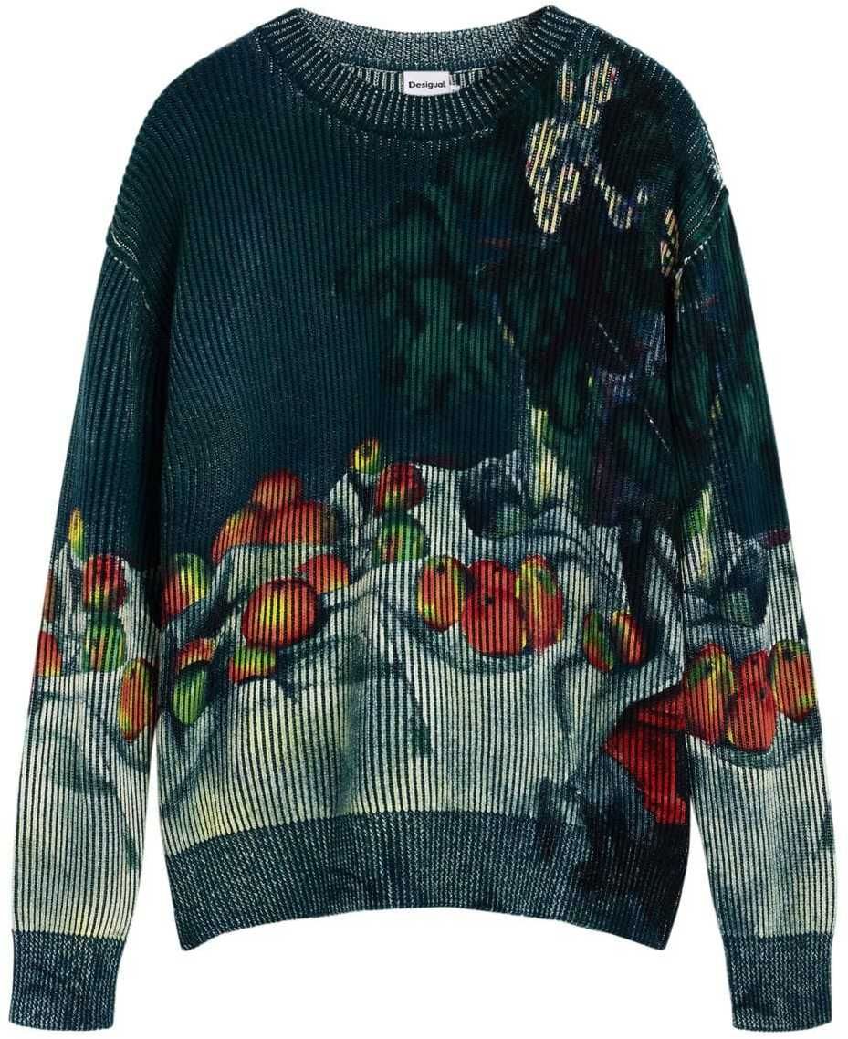Desigual Sveter  modrozelená / modrosivá / petrolejová / mandarínková