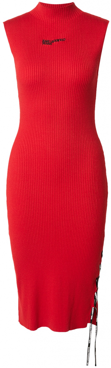 KARL LAGERFELD JEANS Pletené šaty  jasne červená / čierna / biela
