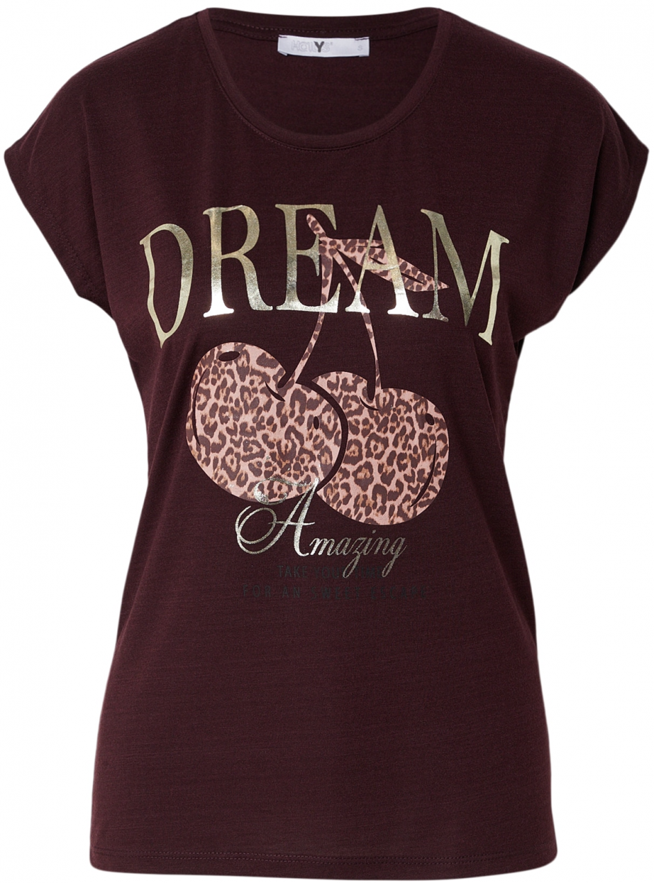 Hailys Tričko 'Ch44erry'  béžová / tmavohnedá / zlatá / vínovo červená