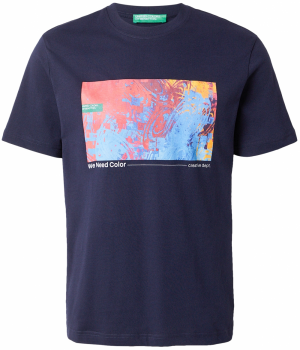 UNITED COLORS OF BENETTON Tričko  tmavomodrá / modrosivá / svetločervená / biela