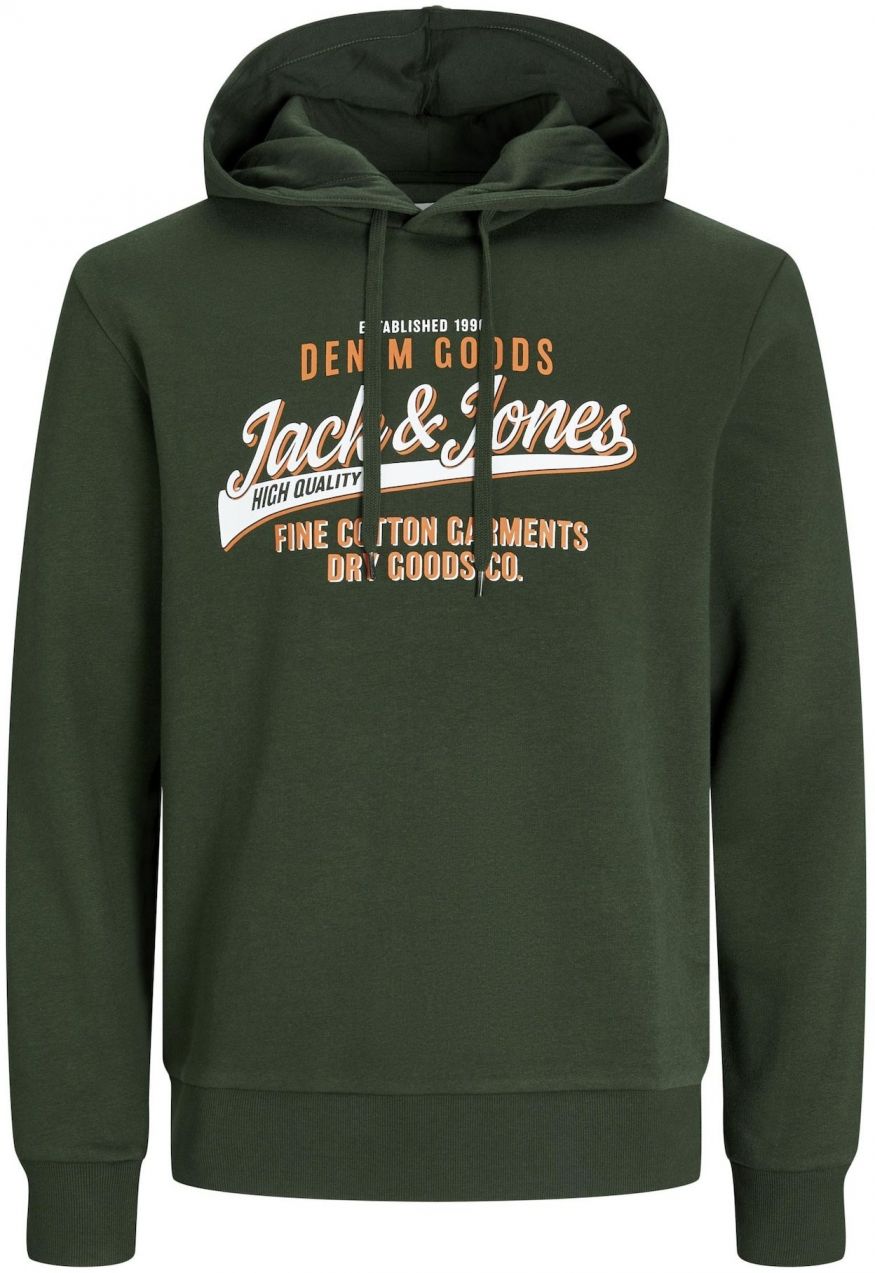 JACK & JONES Mikina 'JJELogo'  tmavozelená / oranžová / biela