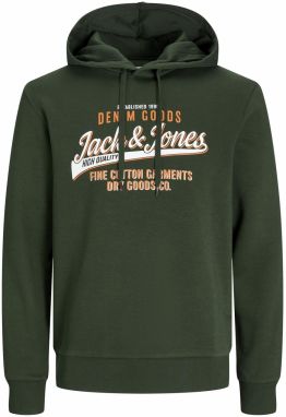 JACK & JONES Mikina 'JJELogo'  tmavozelená / oranžová / biela
