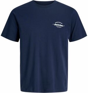 Jack & Jones Plus Tričko 'JJBRANDON'  tmavomodrá / biela