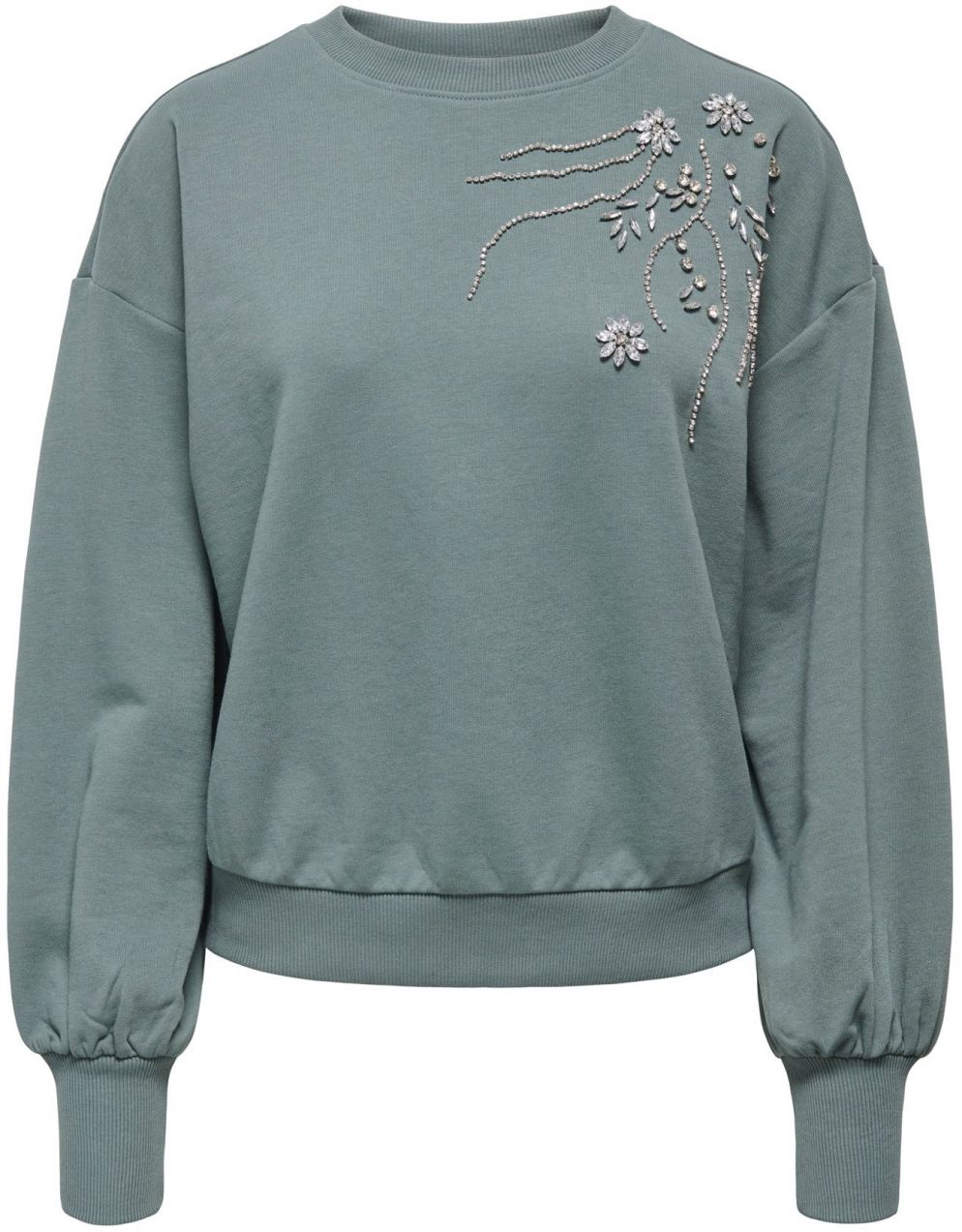 ONLY Mikina 'ONLCamela Brooke'  tmavozelená / strieborná