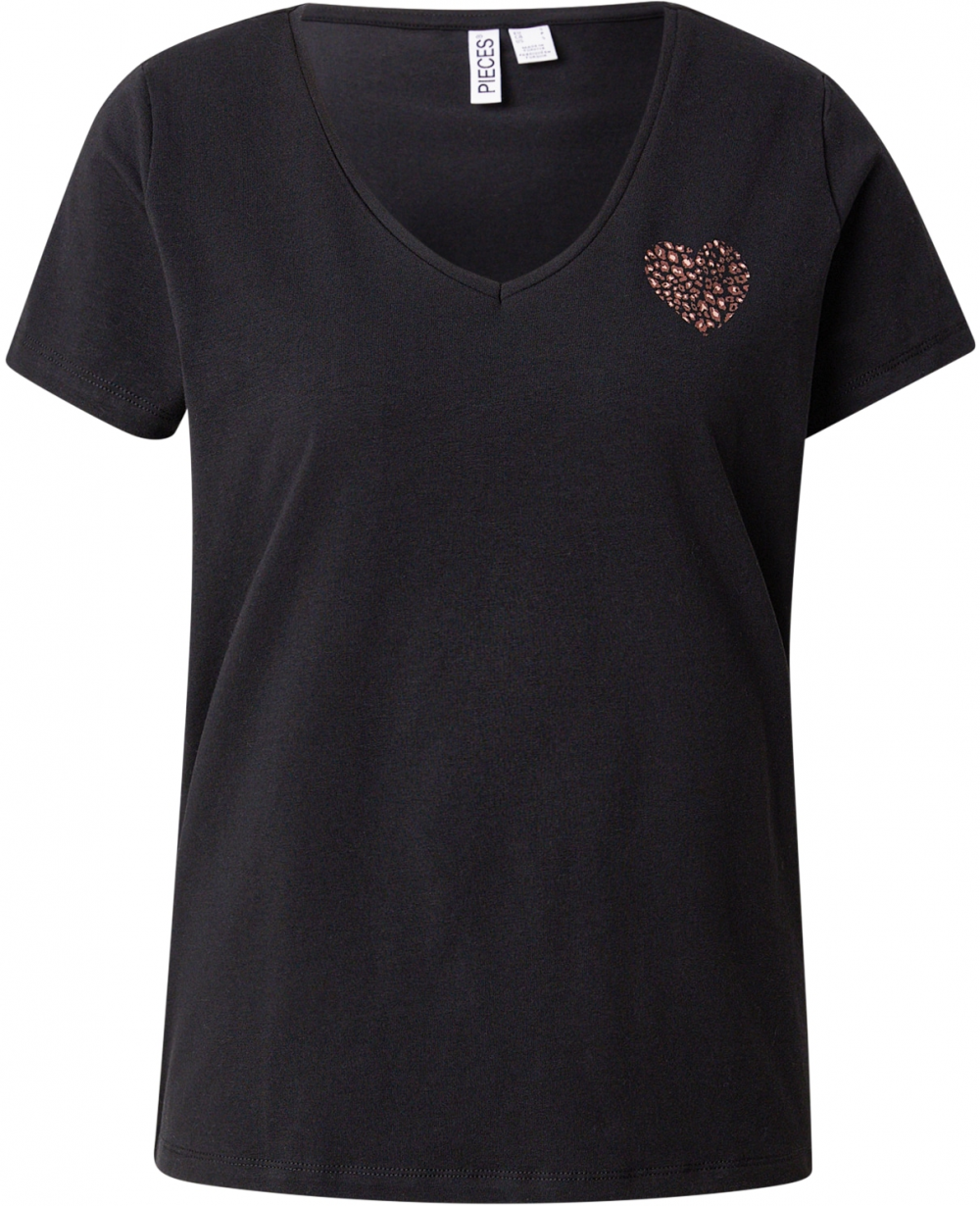 PIECES Tričko 'PCNEW BILLY'  béžová / čokoládová / čierna