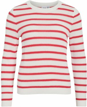 VILA Sveter 'VIDALO'  červená / biela melírovaná