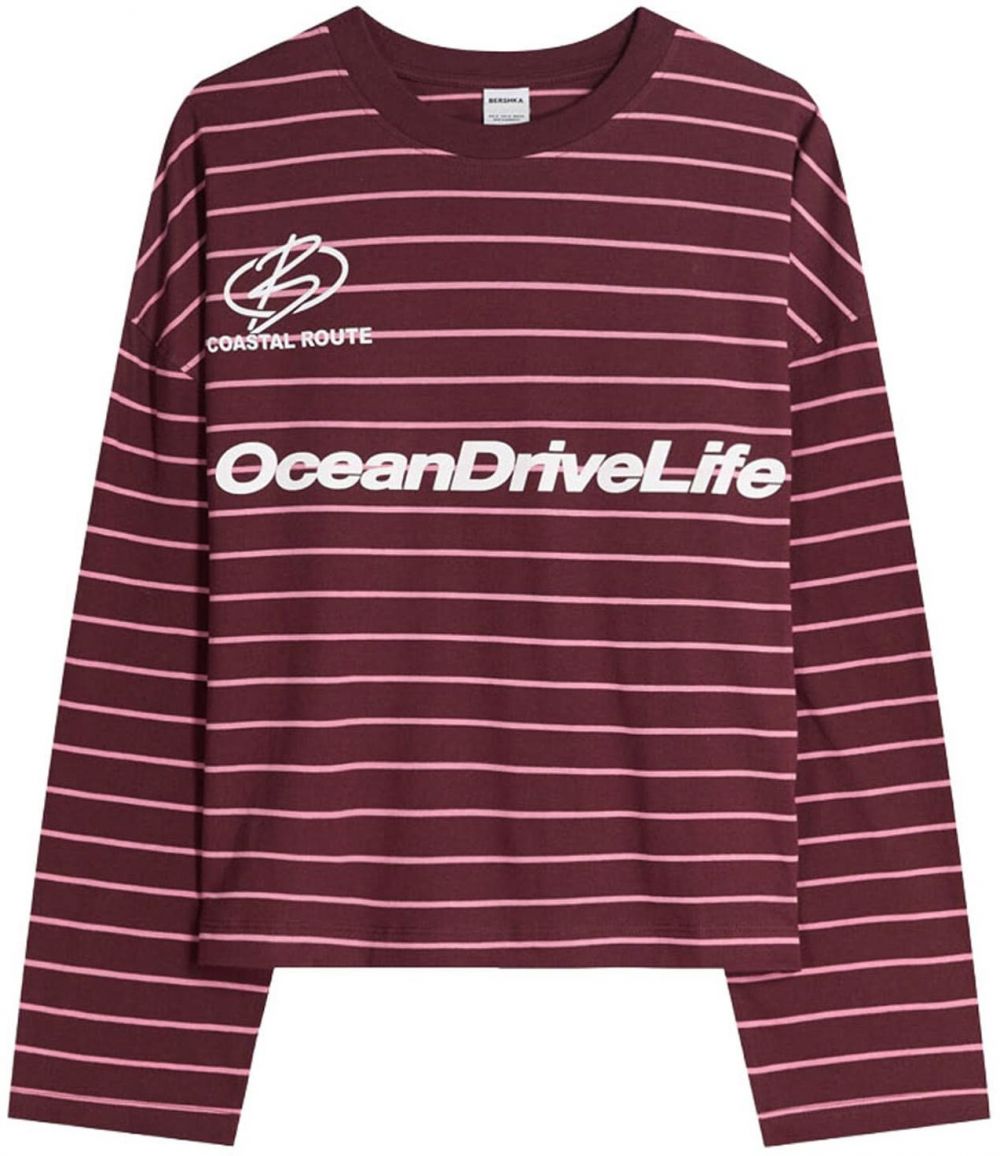 Bershka Tričko  ružová / bordová / biela