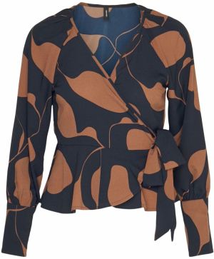 Vero Moda Petite Blúzka 'VMLYDIA'  tmavobéžová / tmavomodrá