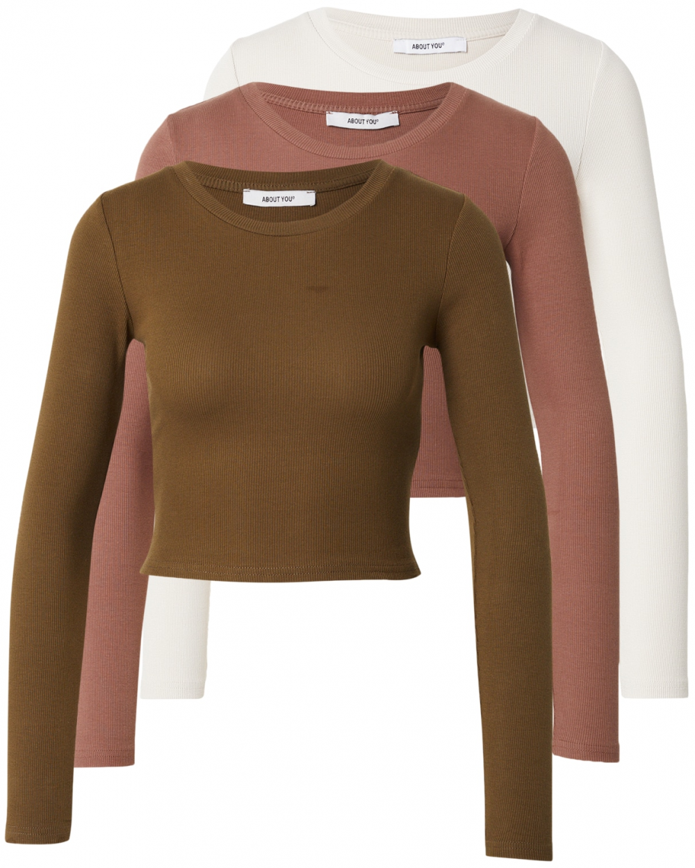 ABOUT YOU Tričko 'Loretta'  krémová / hrdzavohnedá / olivová