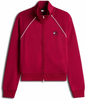 Tommy Jeans Tepláková bunda  burgundská / čierna / biela