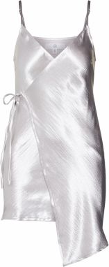 Missguided Šaty 'Asymmetric Hammered Satin Wrap Mini'  strieborná