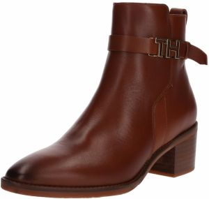 TOMMY HILFIGER Členkové čižmy 'HARDWARE LEATHER MID BOOTIE'  gaštanová