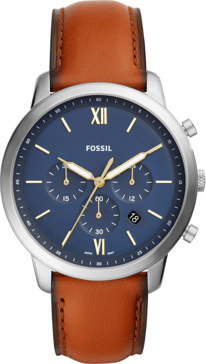 FOSSIL Analógové hodinky 'FS5453'  modrá / koňaková / strieborná