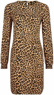 Dorothy Perkins Šaty 'ANIMAL RUFFLE LONG SLEEVE SHIFT DRESS'  béžová