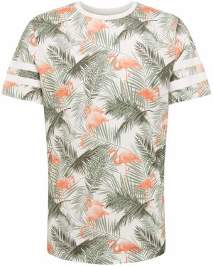 JACK & JONES Tričko 'JORDIZ'  zelená / oranžová / šedobiela