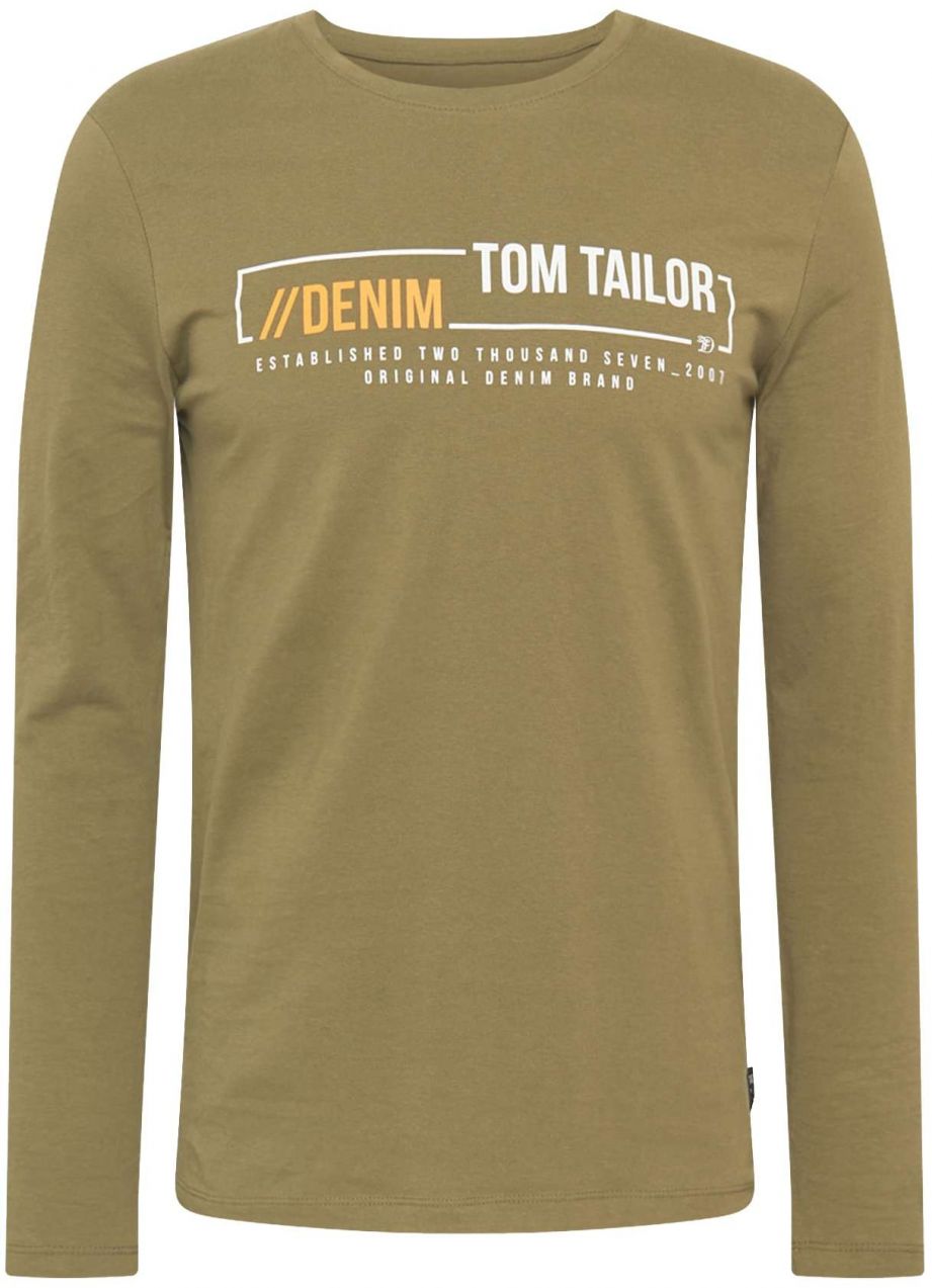 TOM TAILOR DENIM Tričko  olivová / oranžová / biela