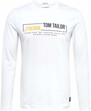 TOM TAILOR DENIM Tričko  oranžová / čierna / biela