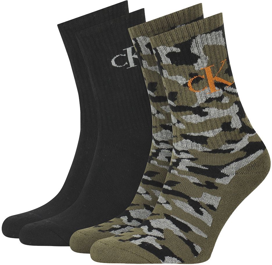 CALVIN KLEIN - 2PACK monogram army green ponožky