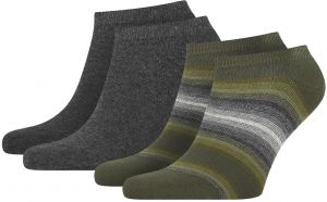 TOMMY HILFIGER - 2PACK TH little stripes olive pánske členkové ponožky